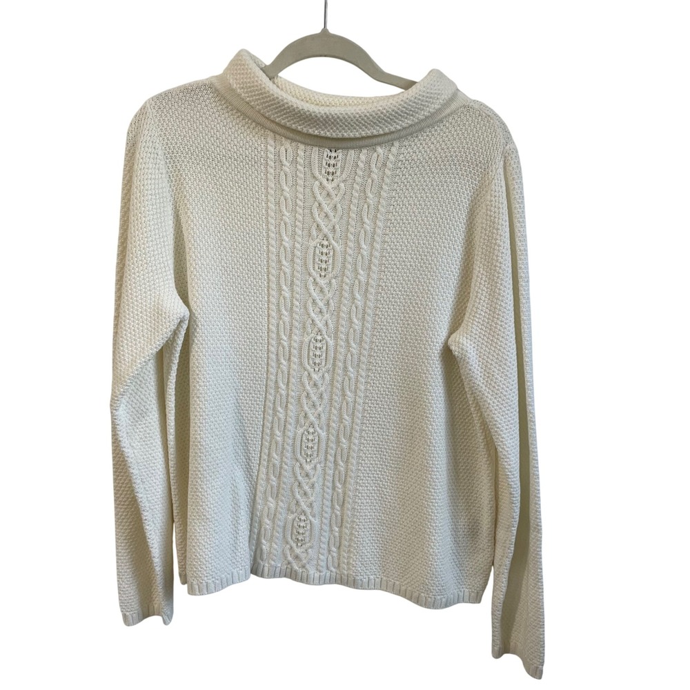 Pure Collection US12 Cream Cable Knit Organic Cotton Cowl Neck Sweater Fishermen